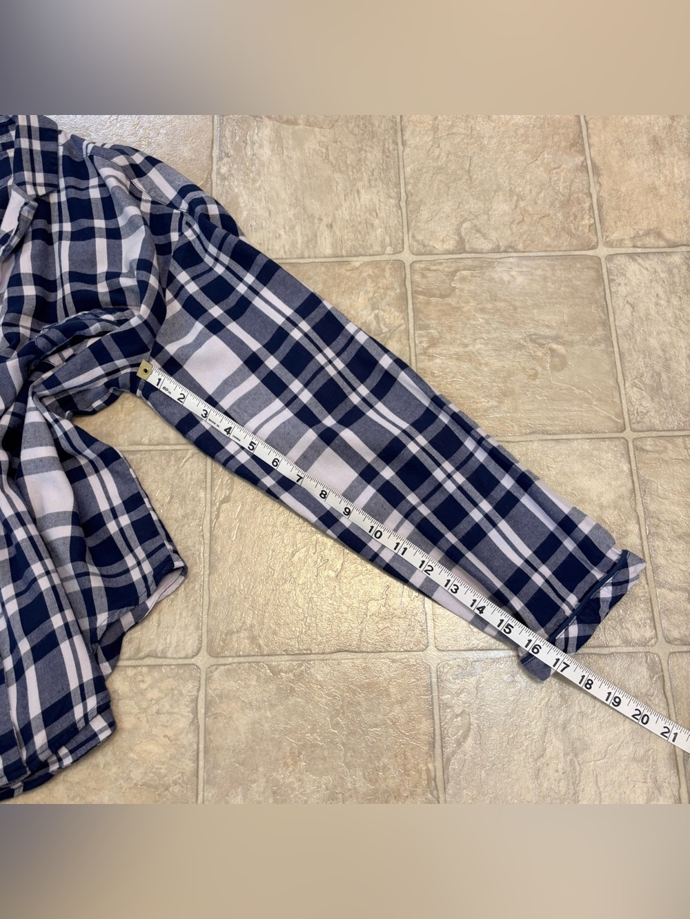 VGUC Victoria's Secret Light Flannel Plaid Pajama Set Women Sz S, Navy Off White - Picture 7 of 16